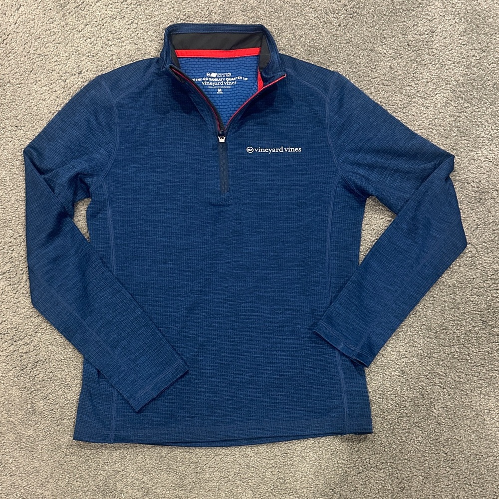 Vineyard Vines On-The-Go Sankaty Navy Quarter-Zip, Boys Medium (12-14)